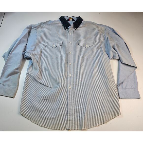 Panhandle Slim vintage chambray striped long sleeve button up XL 17.5 western ^ - Picture 6 of 10